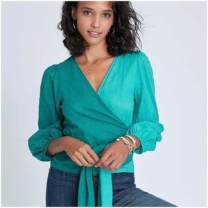 FARM RIO Colorblocked Wrap Blouse - Turquoise